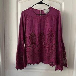 Anthropologie Magenta Lace Blouse Size Large